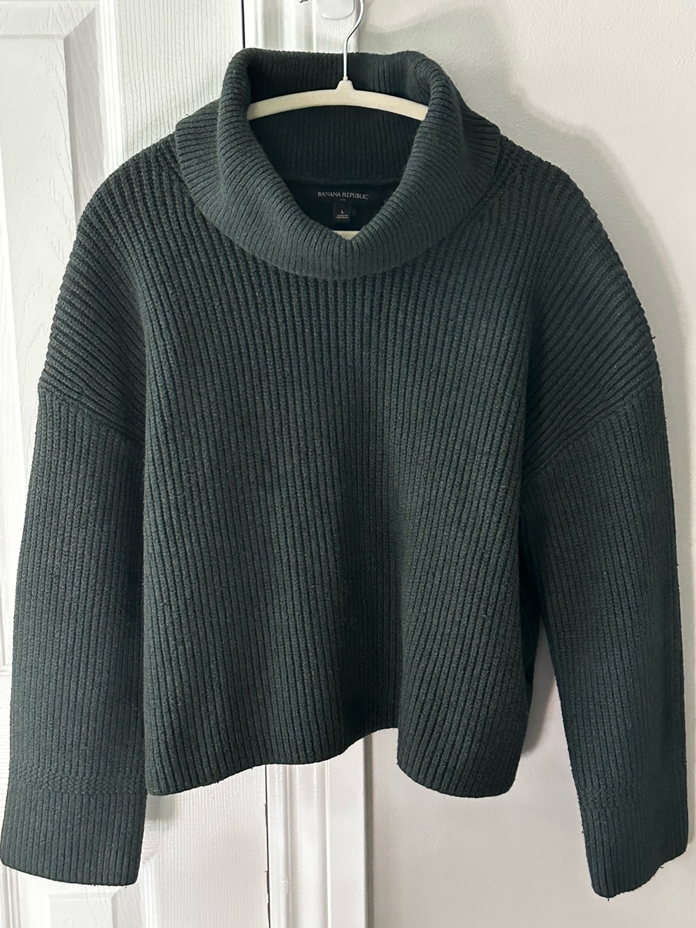 Womens Forest Green Ribbed Cowl Neck Sweater